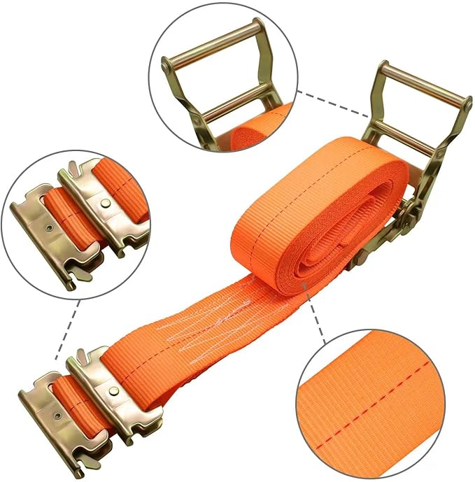 8Pack E-Track Straps Ratchet Etrack Strap Box Truck Strap Tie Down Heavy Duty 2" x15' 4400lbs Breaking Load, 2200 Working Load E-Track Accessories Orange