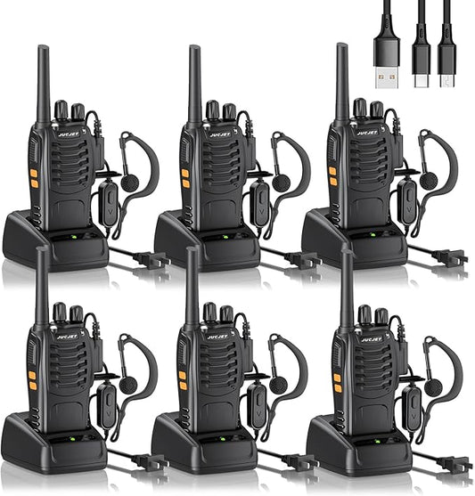 Walkie Talkies 16 Channel Two Way Radio with Original Earpieces, 2-Way Radios UHF Handheld Transceiver Walky Talky, with 2-in-1 Type-C Charging Cable & Charging Station（2 Pack）
