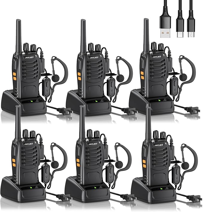 H888S Walkie Talkie Long Range Walkie Talkie for Adults with Earpiece Mic, USB Charging Base, Rechargeable 2-Way Radios for Hiking Camping (6 Pack)