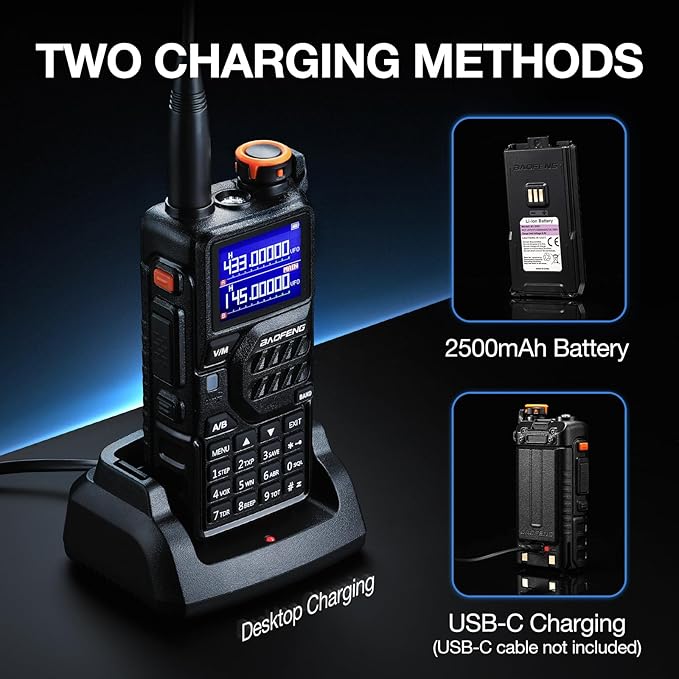 BAOFENG K5PLUS Tri-Band Ham Radio Long Range, UHF VHF 1.25M Handheld 10W Tri-Power Two Way Radio with Airband, NOAA, 2500mAh Battery, Speaker Mic, 999CH, Frequency Copy, Scramble