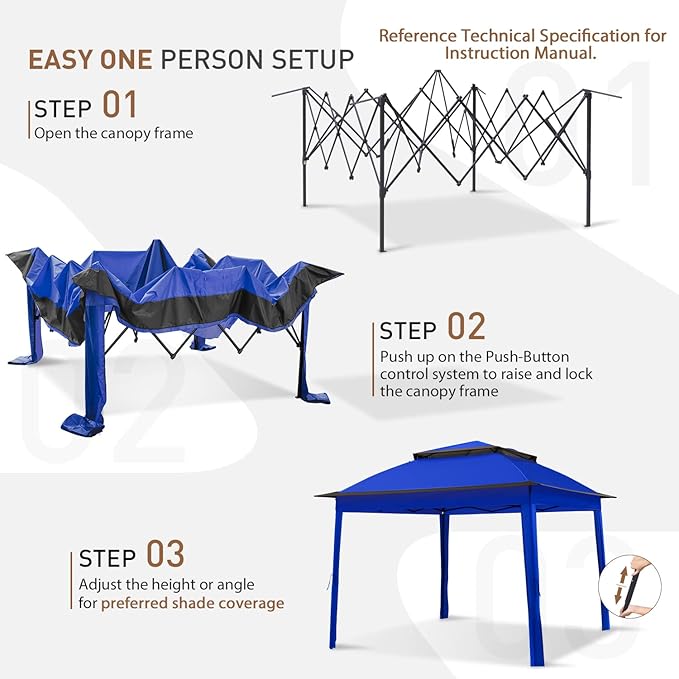 COOS BAY 11x11 Pop-Up Instant Gazebo Tent with Mosquito Netting Outdoor Canopy Shelter with 121 Square Feet of Shade (Blue)