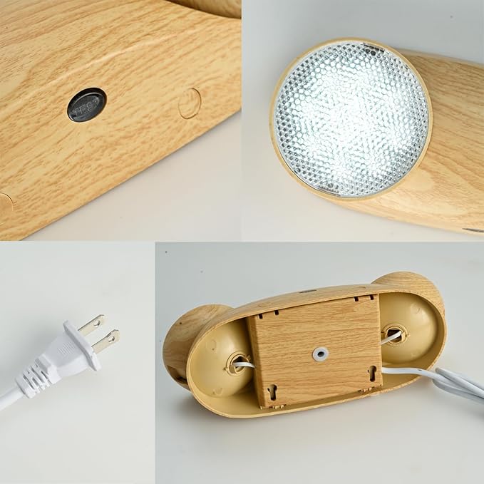 Emergency Lights 200lm 4Hours with Battery Backup Commercial Emergency Light Fixtures for Business Home Power Failure Outage Lighting with Plug in Cord AC85-277V-Wood