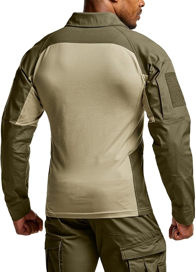 CQR Men's Combat Shirt Tactical 1/4 Zip Long Sleeve Military BDU Shirts Camo EDC Top with Pockets