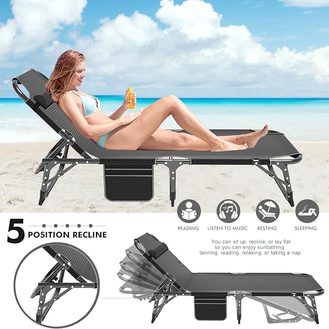 ABORON Patio Lounge Chair, Folding Guest Bed Cot for Adults, 500LB Heavy-Duty Capacity, Portable Extra Bed with Comfort Mat, Quick Fold Design for Indoor Guest Stays & Temporary Use