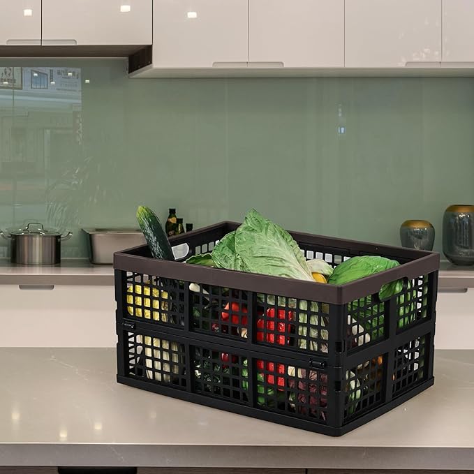 Gloreen 42 L Plastic Folding Storage Crates, Collapsible Crate for Storage, 4-Pack