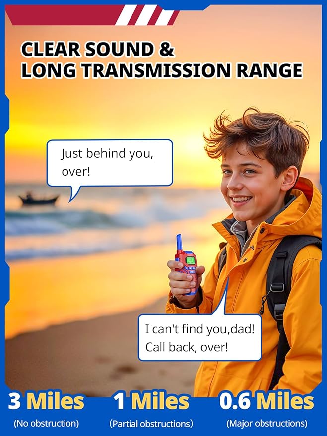 Walkie Talkies for Kids Toys Rechargeable, Long Range 2 Way Radios, Outdoors Park Hiking Road Trip Toys for 3-12 Year Old Boys, Birthday Xmas Gift for Kids, 2 Pack