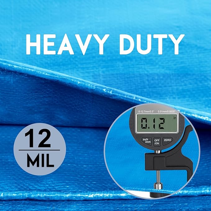 Tarp Heay Duty Waterproof 9x14ft,Blue Tarp Cover Plastic Poly Tarpaulin for Outdoor Cover,Emergency Rain,Roof, Pool, Boat,Camping - Multipurpose with 12Mil Thickness