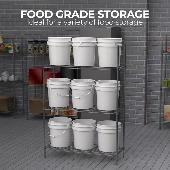 3.5-Gallon White Bucket Pail Container with Lid | Food Grade | Heavy-Duty Extra Durable | Metal Handles with Plastic Grip for Easy Carrying | Multi-Use | Easy Stack and Store | BPA Free - 1 Pack