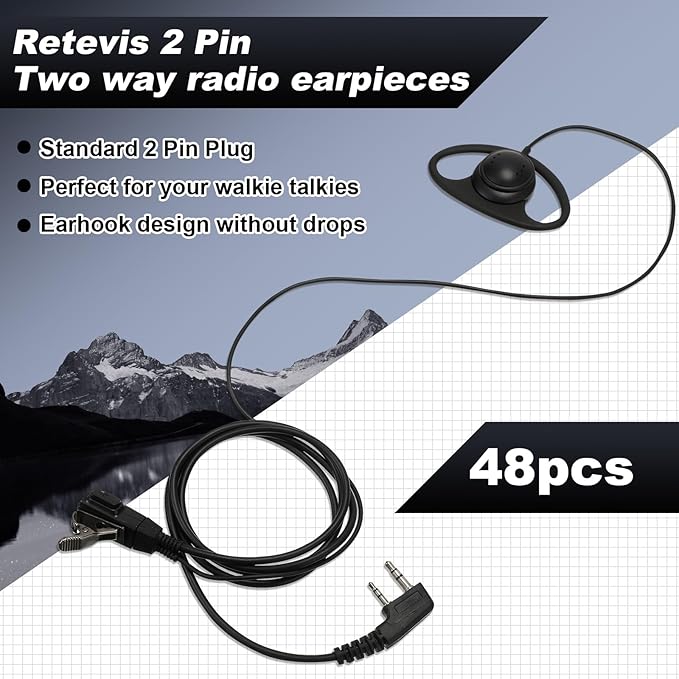 Macarrie 24 Pcs Radio Headset with Mic 2 Pin D Shape Walkie Talkie Earpiece with Mic Walkie Talkie Earpiece Compatible with Rt68 Rt19 Rt27 Rt28 Rt22 Rt21 H-777 2 Way Radios, Soft Ear