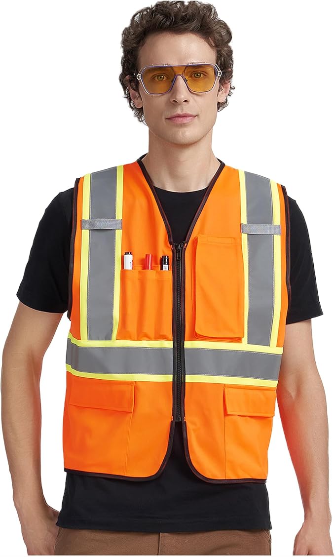 A-KSAFETY High Visibility Safety Vest for Men Women with Pockets and Zipper