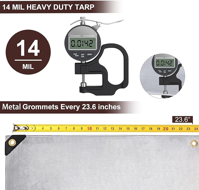 Sunvigor Tarp Waterproof 12x16Ft, Heavy Duty Tarp Cover Extra Thick 14 Mil Tear and UV Resistant, Outdoor Tarps with Grommets and Reinforced Edges for Roof, Camping, Patio, Pool, Boat