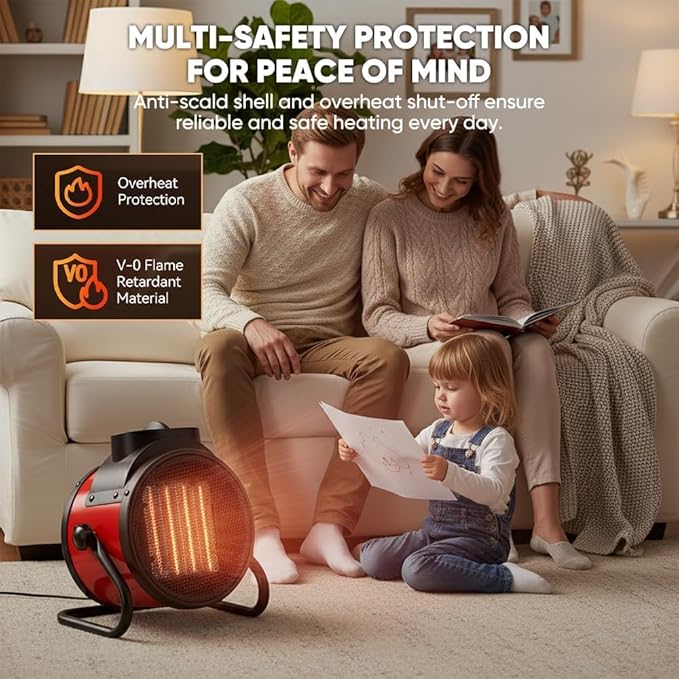 Saker Powerful Portable Heating Cannon,High Power Ceramic Space Heater, 3000W Fast Heating with Adjustable Thermostat for Large Room, Quiet Oscillation & Overheat Protection