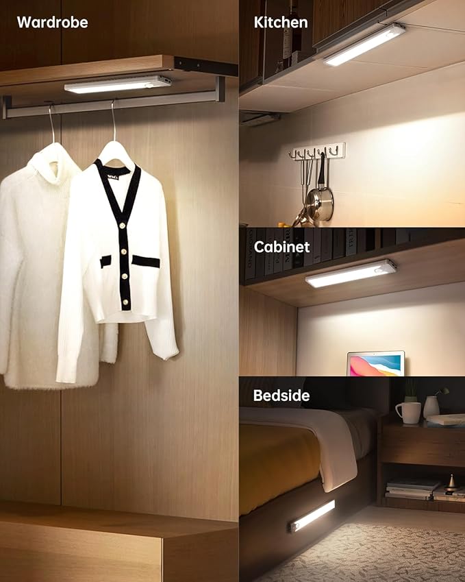 Pak 8 Inch Under Counter Cabinet Lighting, 41 LED Battery Operated Motion Sensor Light, Dimmable Closet Lights, USB Rechargeable, Wireless Magnetic Under Counter Light for Kitchen, Bathroom, 2 Packs