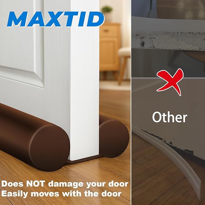 MAXTID Large Door Draft Stopper for Bottom of Door 36 Inch Under Door Noise Blocker Under Door Gap Filler Weather Stripping Adjustable Twin Door Sweep Door Draft Guard Window Seal Brown