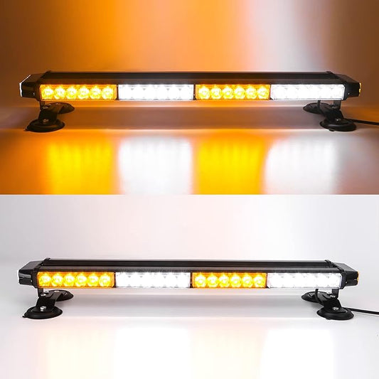 26.5" 54 LED Automotive Rooftop Beacon Light Bar Double Side Emergency Warning Flash Strobe Snow Plow Light Traffic Advisor with Magnetic Base For Tow Work Truck Pickup Amber White