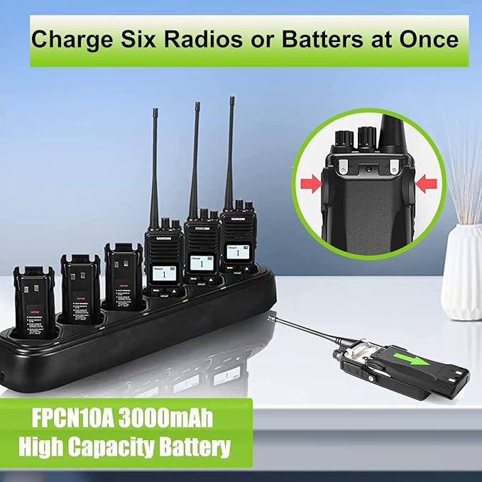 SAMCOM FPCN10A 6 Way Multi Unit Charger Battery Gang Charger for FPCN10A Two Way Radios Walkie Talkies, Six Way Charging Base Bulk Bank with Power Adapter (Radios Not Included)