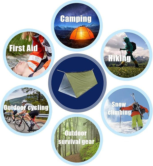 Survival kit 4 Pack, 1 Emergency Tent 1 Emergency Sleeping Bag 1 Mylar Blankets 1 Poncho with 4 Tac Bags for Outdoor Carcar Kits, Camping, Hiking Reuse Emergency Shelter.