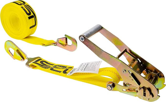 US Cargo Control Auto Ratchet Strap with Snap Hooks 2 Inch x 20 Foot, 6,000 LBS Break Strength, Versatile Ratchet Straps with Twisted Snap Hooks, Tie Down Cars, Motorcycles, & Other Vehicles