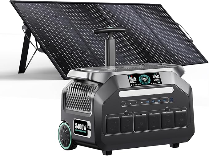 IEE 2400W Solar Generator(2025 New),2048Wh Portable Power Station P2400 With 200W Solar Panel, 4 * 2400w AC Output (5000W Surge),LiFePO4 Battery Power Station for Home Backup, Power Outage, Camping