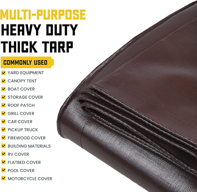 Core Tarps Heavy Duty 10 Mil Tarp Cover, Waterproof, UV Resistant, Rip and Tear Proof, Poly Tarpaulin with Reinforced Edges for Roof, Camping, Patio, Pool, Boat (Brown/Black 20′ X 30′)