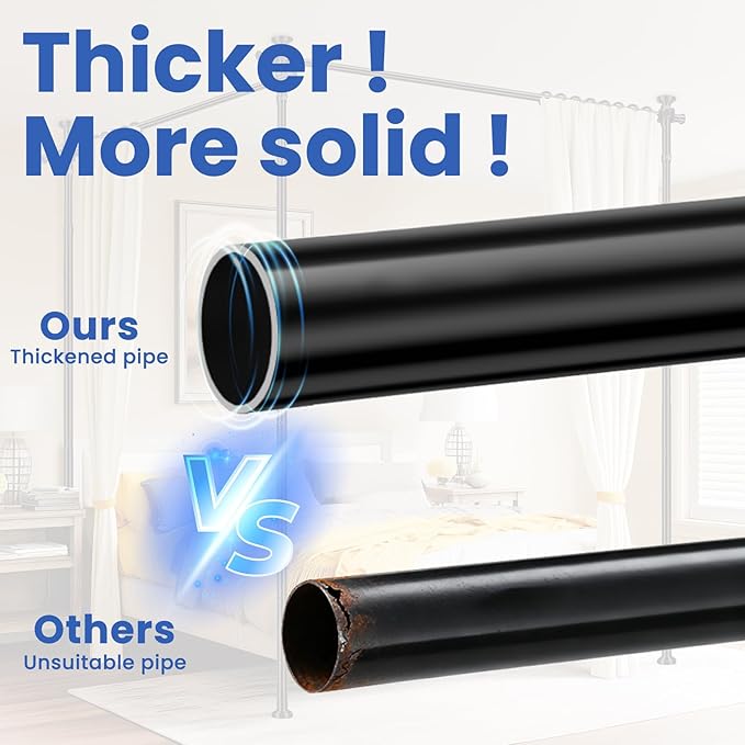 Room Divider No Drilling Tension Curtain Rod Wall Divider for Room Separation (H) 43-120×(W) 35-200 inch Adjustable, Heavy Duty Partition Space Separator Freestanding Tension Curtain Stand, Black