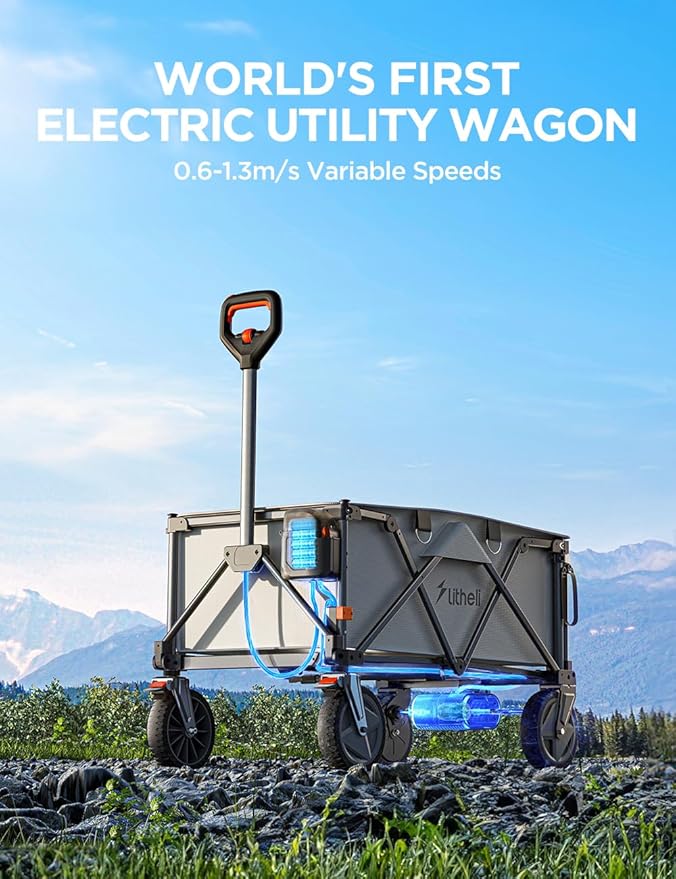 Litheli Electric Wagon Cart with 1 Battery, All-Terrain Wheels & Variable Speed | 200L Capacity, 300 lbs Heavy-Duty Utility Wagon for Camping Beach Garden Shopping, White+Table
