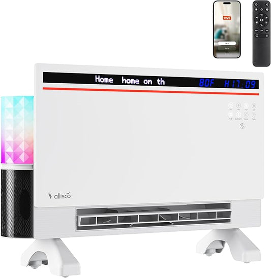 Smart Electric Space Heater with Bluetooth Speaker & RGB Light, App/Remote/Touch Control, Freestanding/Wall Heater, 2 Heat & 2 Fan Modes for All-Season Indoor Use, 110° Oscillating, Works with Alexa