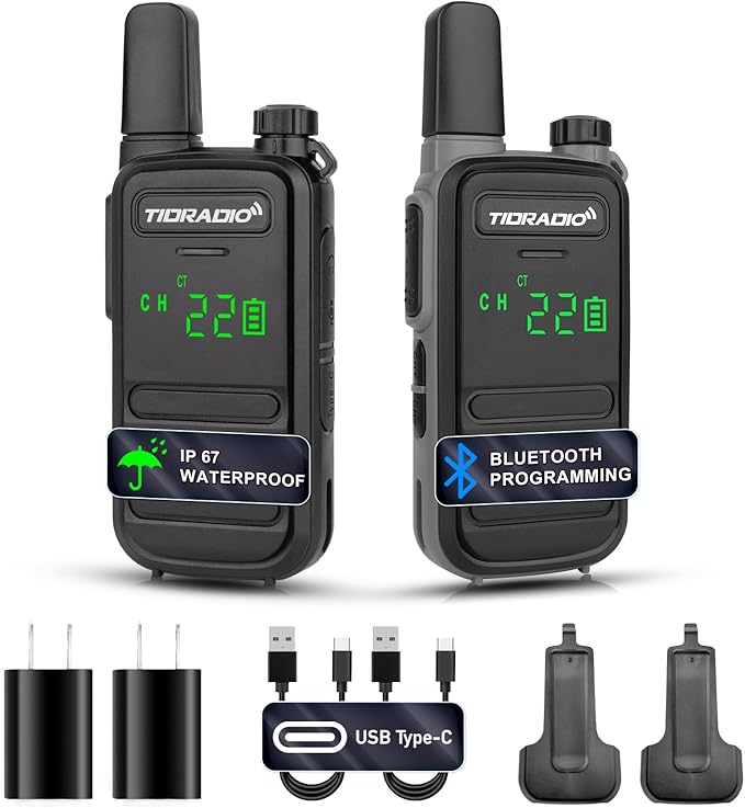 TIDRADIO TD-M11 Walkie Talkies Waterproof IP67 FRS Long Range Two Way Radio with LED Display,NOAA Weather,Walky Talkiy for Industry, Security Work (2 Pack) Black＆Gray
