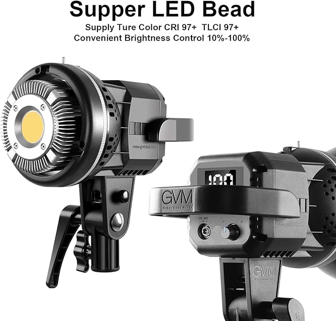 GVM 80W CRI97+ 5600K Dimmable LED Video Lights with Bowens Mount Kit Continuous Output Lighting Spotlight for YouTube Vlog Wedding Photography Shooting Light with Reflector