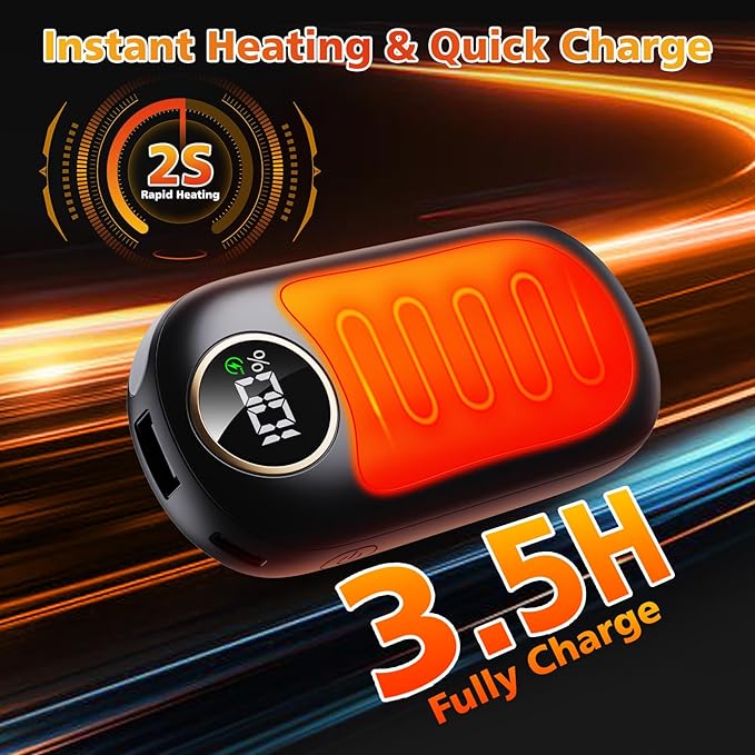 Hand Warmers Rechargeable, Dual-Sided Heating with LED Display, Flashlight, 4 Heating Levels Electric Pocket Heater for Raynauds, Golf, Camping, Hunting, Gifts for Christmas Men Women