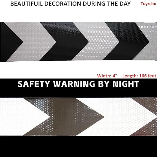 Reflective Tape Black White 4 inch Wide for Truck, Outdoor Waterproof High Visibility Safety Warning Adhesive Strips (166 feet)