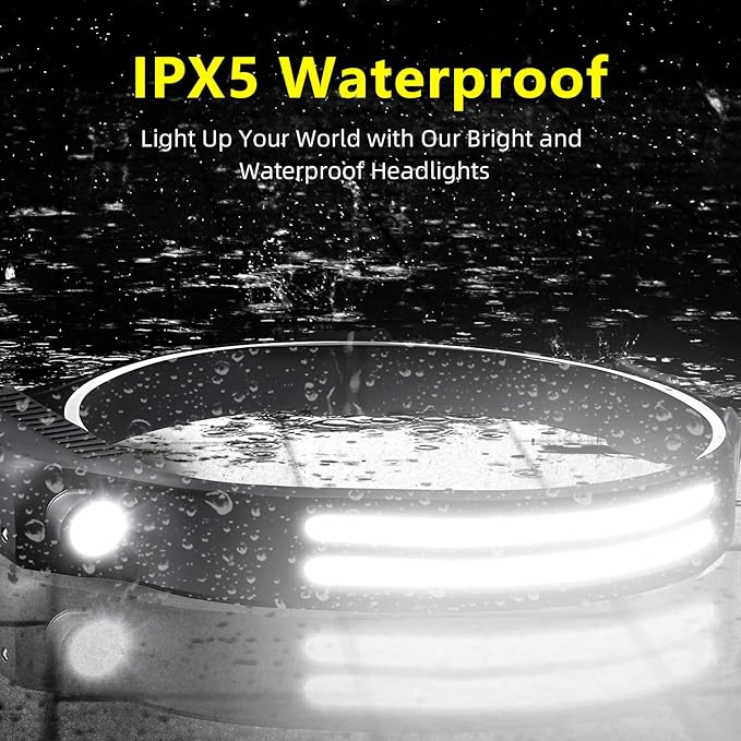 4PCS LED Headlamp Rechargeable - 230° COB Super Bright Head Lights for Forehead, Hard hat Light for Adults, USB C Headband Flashlight for Work, Hiking, Running, Camping Essentials Gear