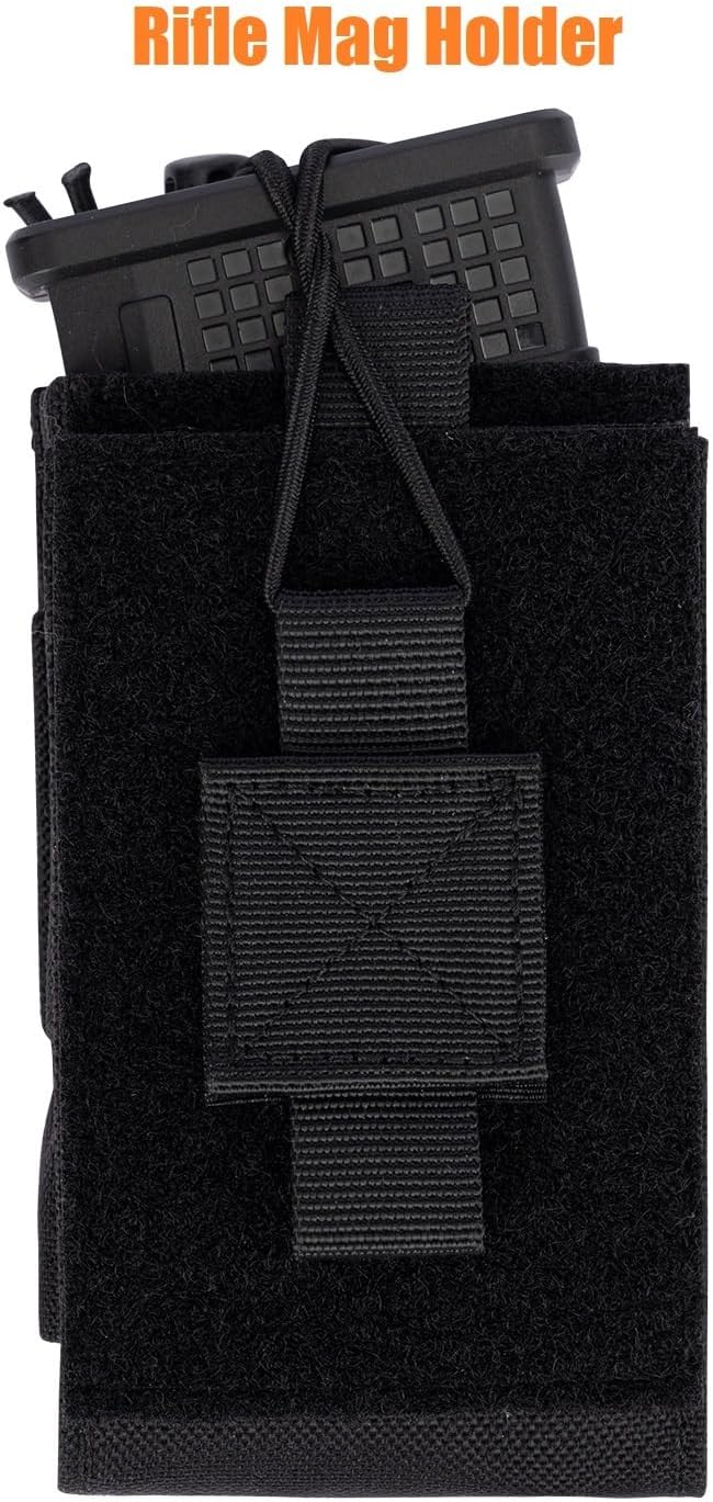 Adjustable Radio Pouch MOLLE Radio Holder for Tactical Duty Belt Two Ways Radio Holster Walkie Talkies Case Rifle Mag Carrier 5.56mm 7.62mm Magazine Nylon Carry Bag for Police Security Rescue