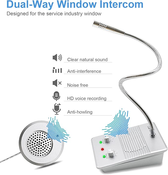 CallToU Window Speaker Intercom System,Anti-Interference Intercommunication Talk Through Glass Window,Intercom System for Business,Bank,Office,Hospital,Counter,Store,Station,Medical Center