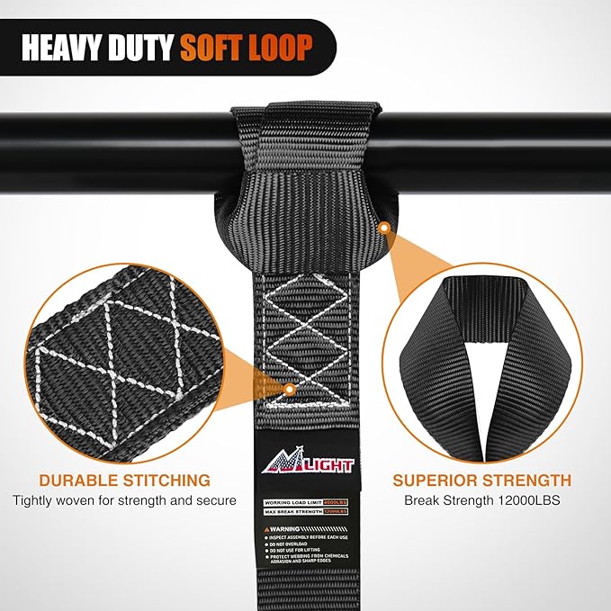 Nilight Soft Loop 1.7”×17" Motorcycle Tie Down Straps Heavy Duty 12000Lbs Max Break Strength for Securing ATV UTV Kayak Moving Cargo (8PK-Black)