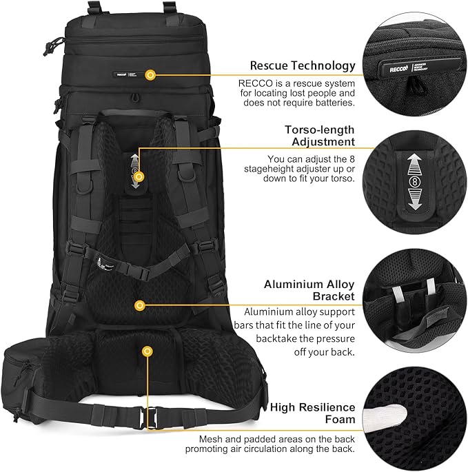 Mardingtop 75L Military Internal Frame Backpack for Men, Cordura Tactical Backpack with Recco for Snowboarding,Hiking,Camping