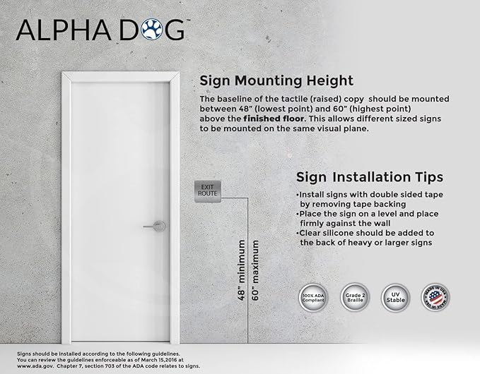 ALPHA DOG ADA SIGNS - Exit Route Sign with Braille for Your Business, 5x6 Inch, ADA Compliant, Indoor or Outdoor, Easy Installation, Made in the USA, Brushed Metal