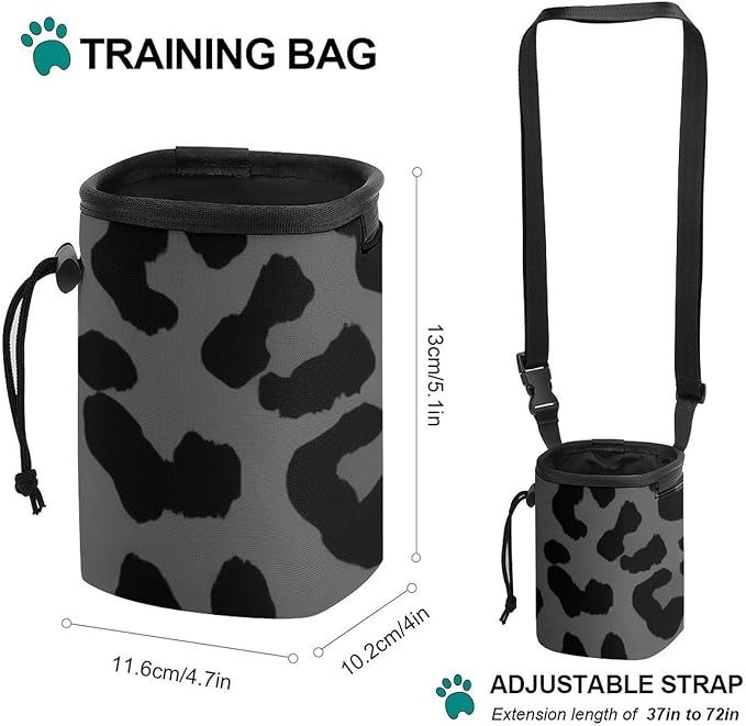 Portable Travel Dog Carrier Bag, Fashion Pet Training Package, Puppy Snack Pocket with Adjustable Waist Belt for Cat Dog Puppy Dark Gray Black Leopard Cheetah Print