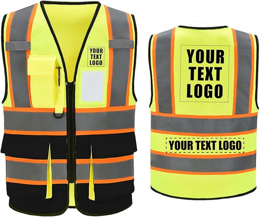 AYKRM Custom Logo Personalised Printed High Visibility Reflective 2 two tone work construction Safety Vest