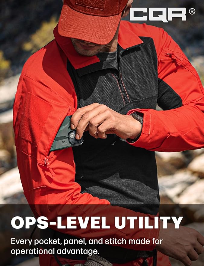 CQR Men's Combat Shirt Tactical 1/4 Zip Long Sleeve Military BDU Shirts Camo EDC Top with Pockets