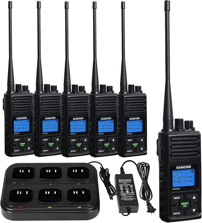 SAMCOM 5wTwo Way Radio,Professional/Business Walkie Talkies - Rechargeable, 1500mAh Programmable Walkie Talkie for Adults Heavy Duty with 6 Way Multi-Unit Charger Gang (Radios 6 pcs + Charger Dock)