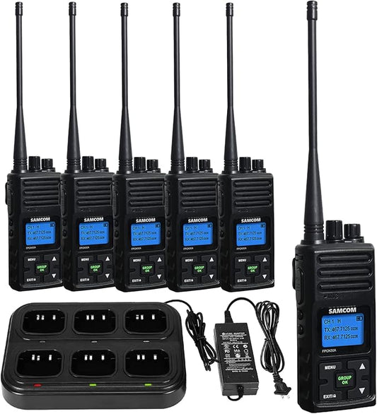 SAMCOM 5wTwo Way Radio,Professional/Business Walkie Talkies - Rechargeable, 1500mAh Programmable Walkie Talkie for Adults Heavy Duty with 6 Way Multi-Unit Charger Gang (Radios 6 pcs + Charger Dock)