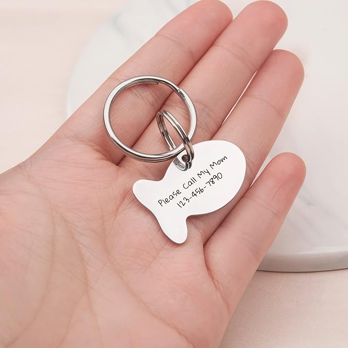 Anavia Small Size Dog Cat ID Tags, Small/XS Personalized Color Plated Stainless Steel Puppy Kitten Name Tags, Customized Engraved Nameplate Pet Collar Tag (Rose Gold, Fish)