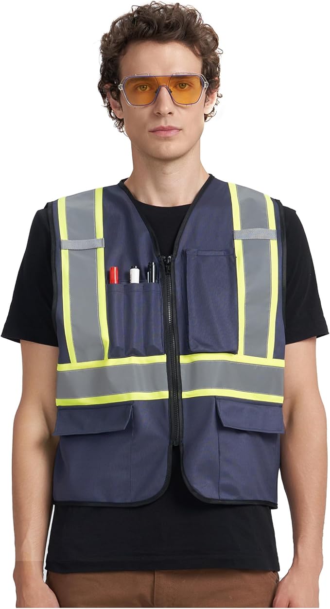 A-KSAFETY High Visibility Safety Vest for Men Women with Pockets and Zipper