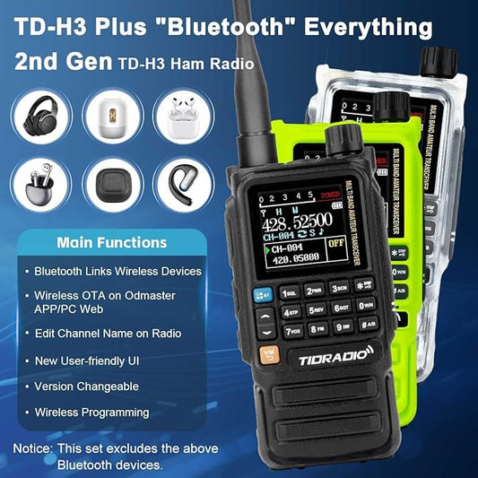 TIDRADIO TD-H3 Plus Ham Radio Handheld,Bluetooth-headphone-connectable,Wireless Programming, Multi-band Walkie Talkies Long Range NOAA Emergency Weather Radios for Survival Gear Hunting Crystal 2 Pack