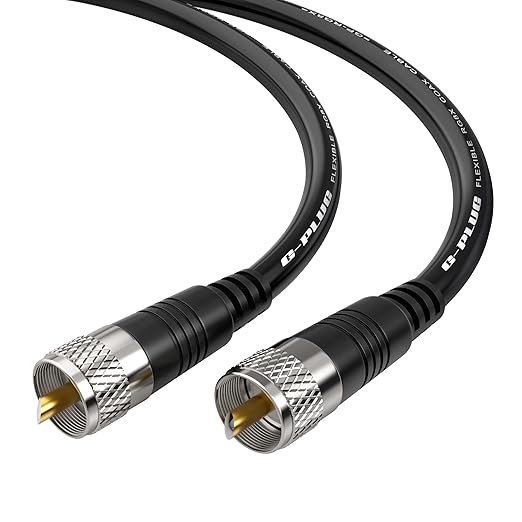 RG8X Coaxial Cable 20FT – 50 Ohm Low-Loss Coax with PL259 Connectors – Pure Copper Core, Dual Shielding, Waterproof PVC Jacket – for CB & HAM Radio, SWR Meter, Antenna Analyzer, RF Applications