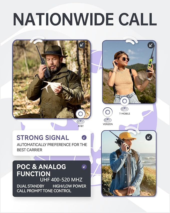 2-Pack PoC + UHF Analog Radios with SIM Card – Dual-Mode Walkie Talkies Unlimited Range Nationwide 4G LTE 10W High Power Long-Range Two-Way Radios for Business & Outdoor (Green, 5288)