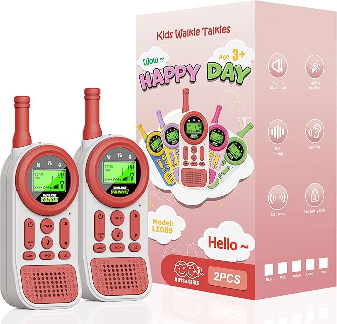 Walkie Talkies for Kids: 22 Channels 2 Way Radio Kids Toys for 3-12 Year Old - 3 Miles Long Range for Outdoor Camping Hiking - Christmas Birthday Gifts for Boys Girls, Red