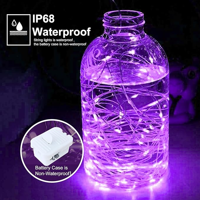 pozzolanas 12 Pack 7ft Waterproof LED Fairy Lights - Battery Operated String Lights with 20 LEDs for Home, Mason Jar, Party, Wedding, Halloween, Christmas Decorations (6 Multicolor & 6 Purple)