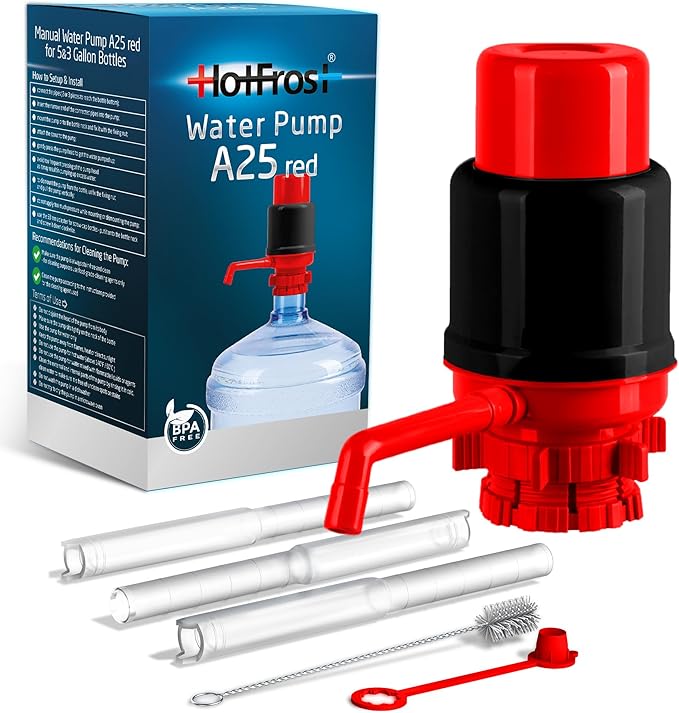 Manual Water Pump for 5 Gallon Bottle – Universal Fit for Crown Top and Screw Top Jugs - Adjustable Tubs, Protective Spout Cap, Cleaning Brush, BPA-Free Food-Grade Materials – 5 Gallon Water Pump